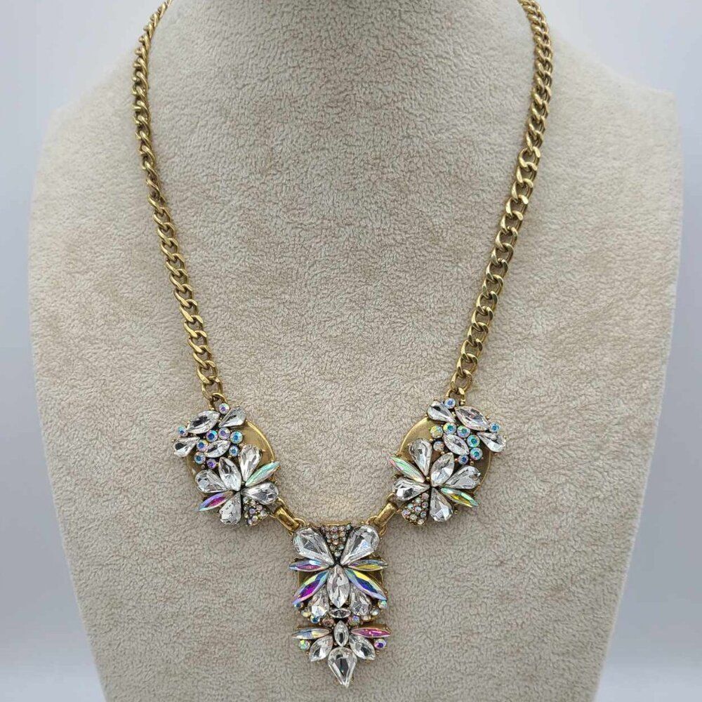 J Crew Clear Crystal Gold Tone Statement Necklace